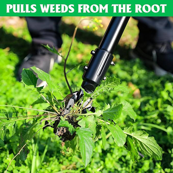 Weed Puller Tool, 50 Inch Stand Up Heavy Duty Weed Puller Tool, Gardening Hand Weeding Tool, 4 Claw Steel Head with Long Metal Handle Weed Remove Tool for Yard and Garden 