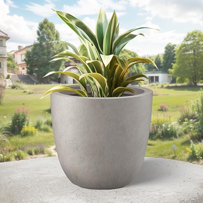 Kante 18 Inch Dia Round Concrete Planter, Indoor Outdoor Large Plant Pot with Drainage Hole and Rubber Plug for Home Patio Garden, Weathered Concrete
