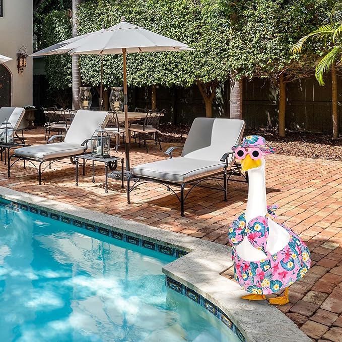 Summer Goose Outfit Porch Goose Outfits Bikini Goose Clothes Hawaiian Porch Goose Clothes for 23" Cement Plastic Goose Outdoor Garden Yard Patio Decor (Pink)