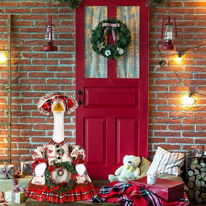 Suzile Christmas Wreath Outfit Clothes for 23 Inch High Cement or Plastic Geese Ghost Lawn Porch Goose Clothes Halloween Costume