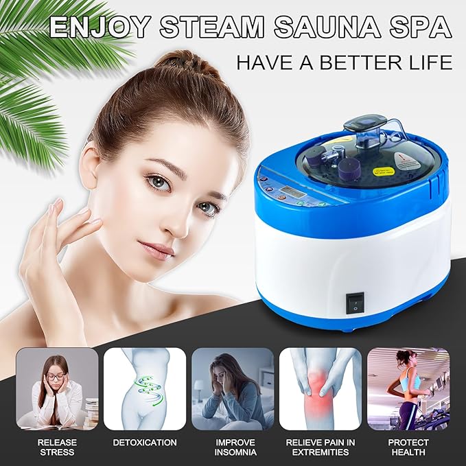 ZONEMEL Personal Portable Steam Sauna, Full Size Sauna Tent, 1500 Watt 4 Liter Steamer with Remote Control, Timer, Portable Sauna Chair for Home Saunas (L 33.8" x W 33.8" x H 65.7", Blue Border)