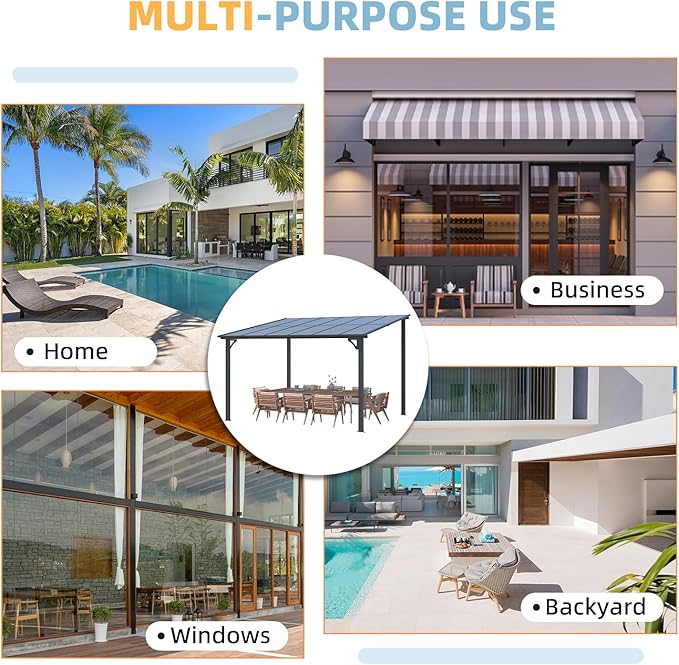 AECOJOY 26' x 10' Gazebo for Patio, Large Wall-Mounted Hard Top Lean-to Gazebo Pergola with Roof 10' x 26' on Clearance, Heavy Duty Patio Awnings for Decks, Backyard