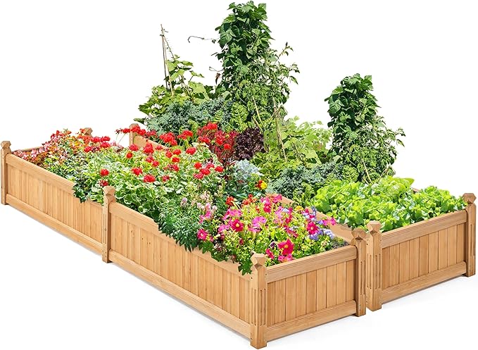 Yaheetech 90.5″ L×23.5″ W×16″ H Wooden Raised Garden Bed, Horticulture Wood Rectangular Garden Planter Outdoor, Raised Planter Box for Yard/Greenhouse/Vegetable/Flower/Herbs, Light Brown, 2pcs