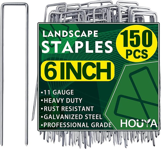 Landscape Staples 6 Inch Garden Stakes Galvanized Garden Staples Pins Anti-Rust Ground Stakes for Weed Barrier, Irrigation Tubing Hose, Yard Lawn SOD, Landscape Fabric, Decoration (150 Pack)