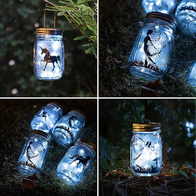 8 Pack Fairy Star Firefly Jar Lids Lights,Solar Fairy String Lids Lights(No Jars),Waterproof Lantern Mason String Solar Lights with Hangers for Regular Mouth Jars Christmas Gifts(Cold White)