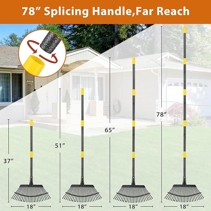 Rake, Garden Leaf Rake Set, 78 Inch Long 18 Inch Wide Heavy Duty Leaf Rake with 25 Metal Tines, 32 Gallon Leaf Bags, Leaf Scoops, Yard Garden Thatching Rake for Leaves with Adjustable Handle