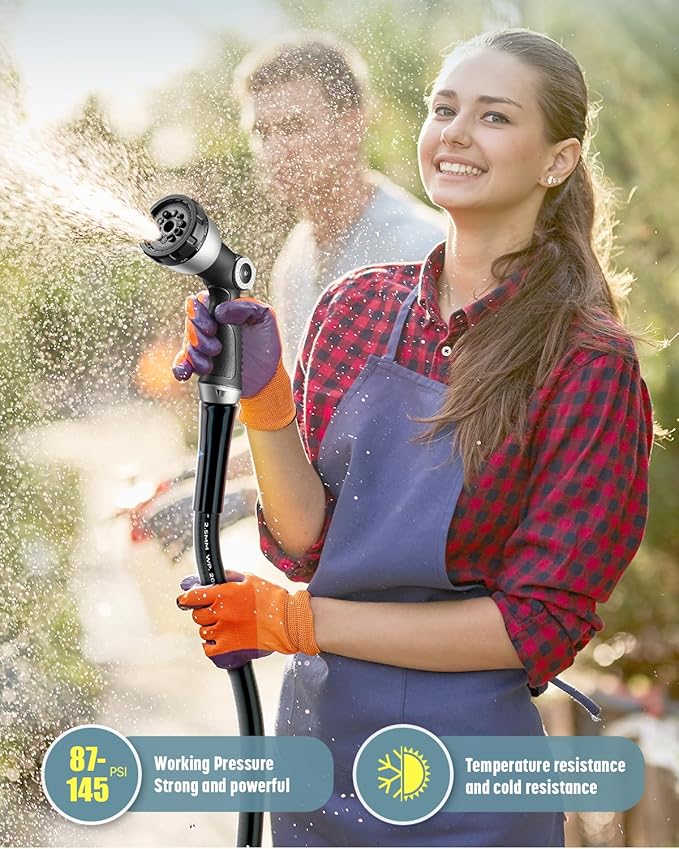 Heavy Duty Garden Hose, 75ft x 5/8" Water Hose, Flexible Hybrid Hose with Swivel Handle, Male to Female Fittings, Burst 600 PSI