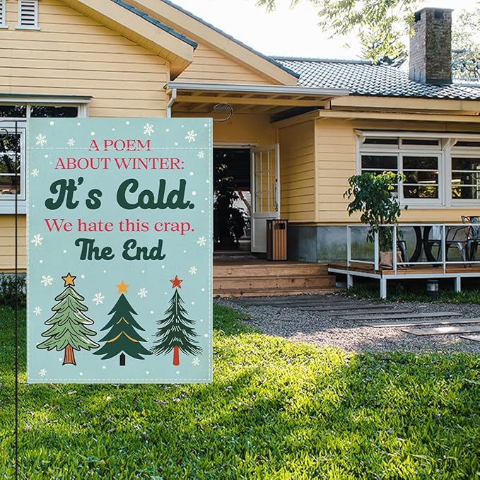 Funny Winter Garden Flag Home Farmhouse Holiday Outside Outdoor Snowflakes Christmas Trees Lawn Decorations Yard Flag Double Sided 12x18 Inch