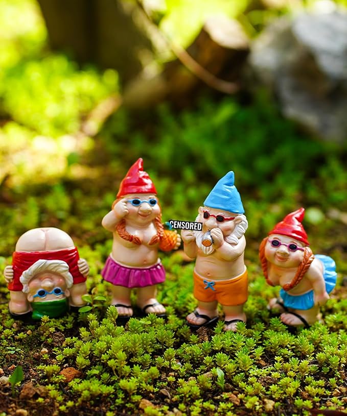 Gnome Garden Decor Outdoor Statues: Funny Figurines for Ornaments Patio Lawn Office Indoor Accessories(4 Pack) - Gifts for Mother Grandma