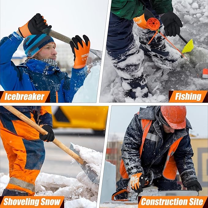 2 Pairs Waterproof Winter Work Gloves for Men Thickened Freezer Gloves Thermal Insulated Work Gloves for Cold Weather (2, Large)