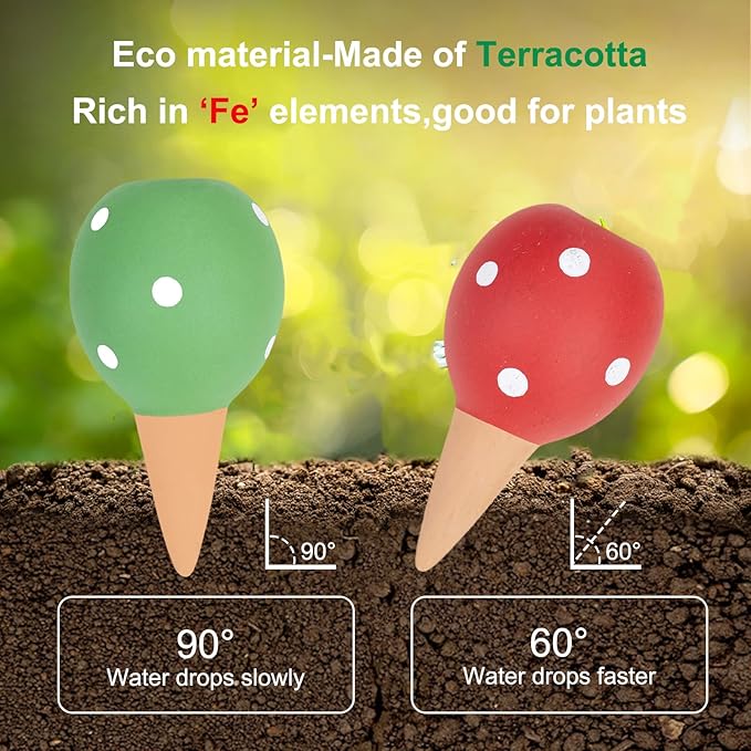 Self Watering Planter Insert Terracotta Watering Spikes Premium Plant Watering Devices Irrigation Dripper Self Watering Spikes Automatic Plant Accessories 4 Packs