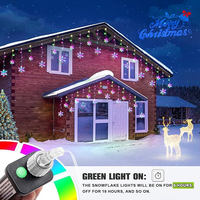 Christmas Snowflake Lights Outdoor, 16.73ft Outdoor Led Icicle Christmas Lights with 20 Drops, Waterproof Icicle String Light for Eaves, Window, Curtain Xmas Decorate