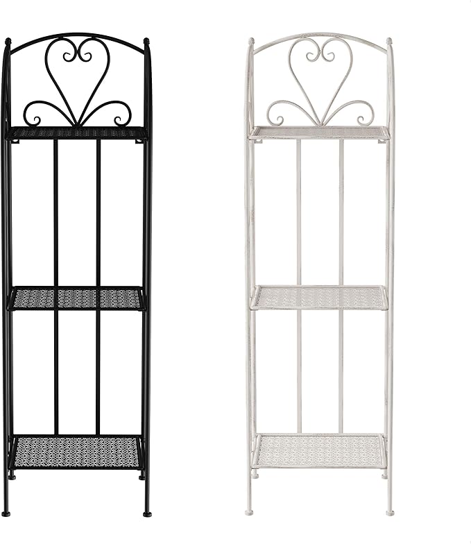 Pure Garden Plant Stand 2-Tiered Indoor or Outdoor Decorative Vintage Look Wrought Iron Garden Cart for Patio, Deck, Home or Lawn (Black)