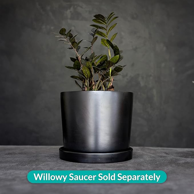 Willowy 12 Inch Large Plant Pot - Black - Large Ceramic Indoor Planter Pot, Large Black Planter, Modern Planter, 12 Inch Pots for Plants, Outdoor Tree Pot, Black Flower Pot, 12 Inch Flower Pot