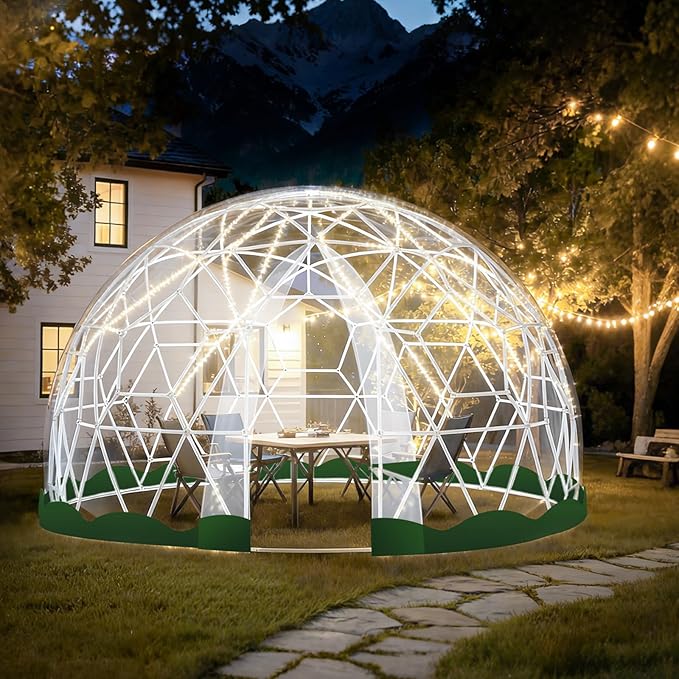 Garden Dome Bubble Tent House Outdoor, Upgraded Geodesic Dome Greenhouse with Transparent PVC Cover, Weatherproof Greenhouse Suitable for Patio (GREEN-12FT)