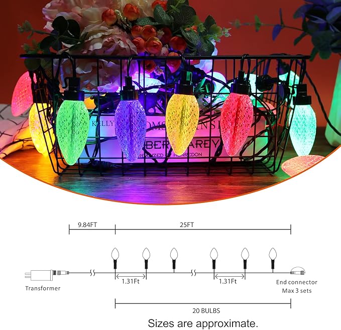 AWQ 35 FT Outdoor String Lights 3.9 Inch Super Large Pine Cone Light Shatterproof & Waterproof Outdoor Commercial Grade Decorative Light for Wedding Garden Party Christmas Decoration (Multicolour)