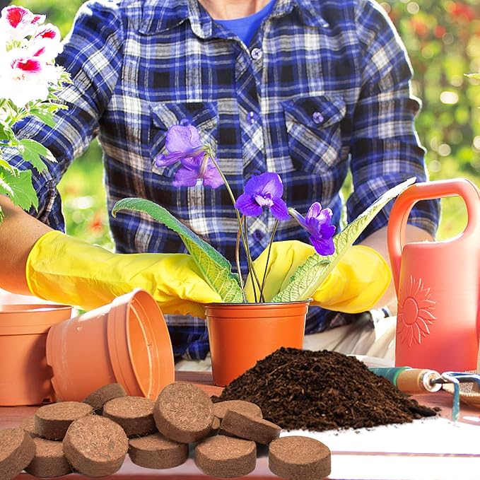 ZeeDix 100pcs(50mm) Coco Coir Pellets Potting Soil Indoor Plants, Compressed Coconut Coir Soil Pellets Seed Starting Pellets Soil Discs for Planting Flowers Bonsai Herbs Plants and Vegetables