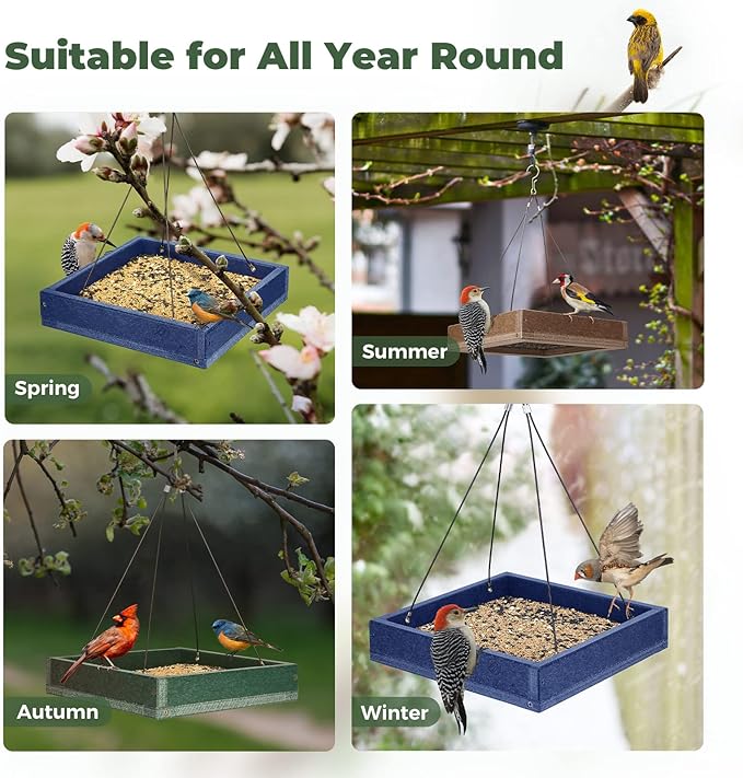 Kingsyard 2 Pack Platform Bird Feeder Tray for Outdoor Hanging - Durable Recycled Plastic & Metal Mesh, Large 3.5 lbs Capacity, Ideal for Attracting Large Birds, Brown
