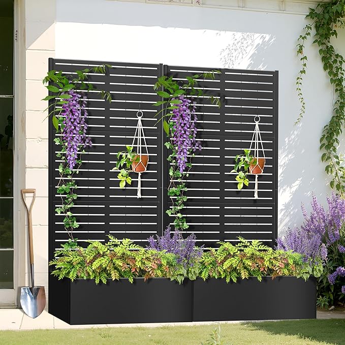 TOAOTBNBO Metal Planter Box with Trellis, Heavy-Duty Raised Garden Bed for Climbing Plants, Drainage Hole, Outdoor Planter Box with Privacy Screen,35''L×16''W×71''H