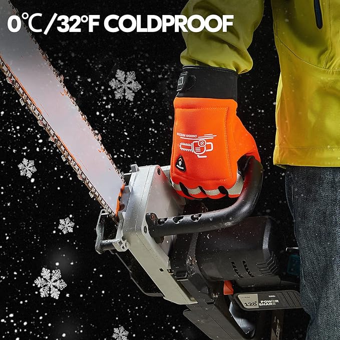 Vgo... 1Pair Chainsaw Winter Gloves,12-Layer Chainsaw Protection on Both Hands Back,Safety Cow leather Work Gloves,Mechanic Gloves(Size L,Orange,CA9760FLWP)