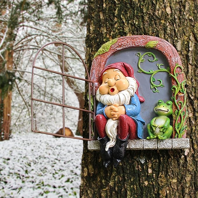Outdoor Garden Statues, Resin Gnome Tree Hugger, Durable Outdoor Decor, Whimsical Yard Sculpture, Garden Peeker Yard Art, Waterproof & Handcrafted, Unique Halloween Decorations Outdoor Ornament Gift