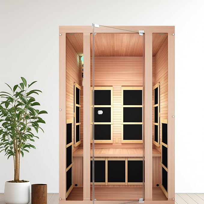 JNH Lifestyles 2-Person Ensi Cedar Home Infrared Sauna Ultra-Low EMF with Red Light Therapy – Indoor Personal Wellness Spa for House and Gym