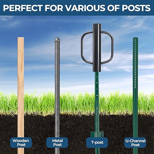 Fence Post Driver, 12LBS Fence Post Driver with Handle, 2.7 inch Inner Diameter Hand Post Pounder, Heavy Duty T Post Rammer Driver Tool for Wooden Post U Channel Fence Post Metal Post, Black 17 Inch