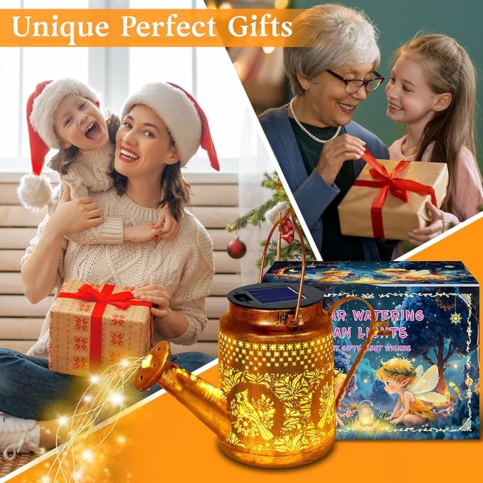 Solar Lights Outdoor Garden Decor, Cardinals Hanging Waterproof Watering Can Lights Outside Decorations for Yard Front Porch Patio Backyard Gift for Mom Grandma Women Birthday (with Shepherd Hook)