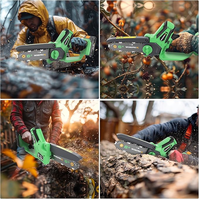 WORKPROX Mini Chainsaw Cordless, 6 inch Handheld Electric Chain Saw with Type-C Fast Charging Battery 20V 2.0Ah, Pruning Saw for Tree Branches, Wood Cutting, Garden Gifts for Men Women