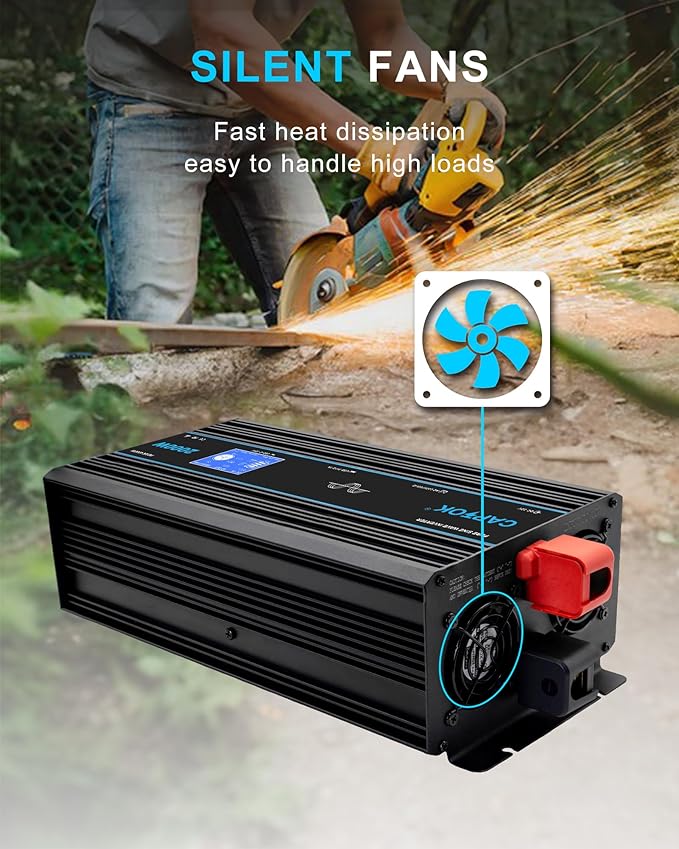 2000W Pure Sine Wave Inverter DC 12V AC 120V Double LCD Screen Remote Control Power Inverter 30W USB-C 4AC Outlets for RV, Home, Solar System