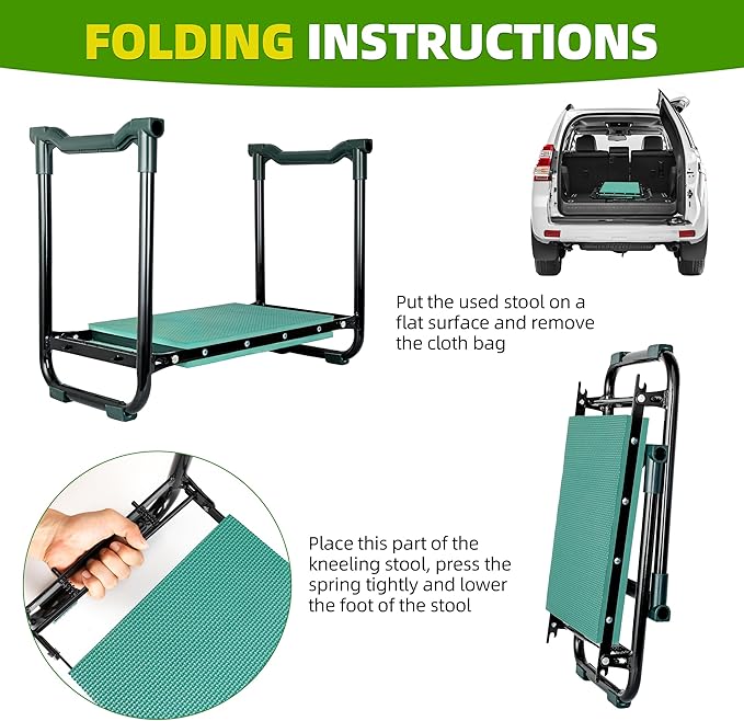 Garden Kneeler and Seat Garden Stool Heavy Duty Garden Kneeler Garden Kneeling Bench with Handles Garden Seat Comes with Tool Pouch & Gloves Gardening Gifts for Seniors Women & Men (Green)