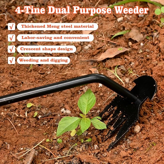 Weed Removal Tool, Portable Garden Weeder Tool,2024 New Manganese Steel Weed Puller Tool with Rubber Handle for Vegetable Gardening Garden Yard Farm Farm Planting & Uprooting Weeding Tool (Black)