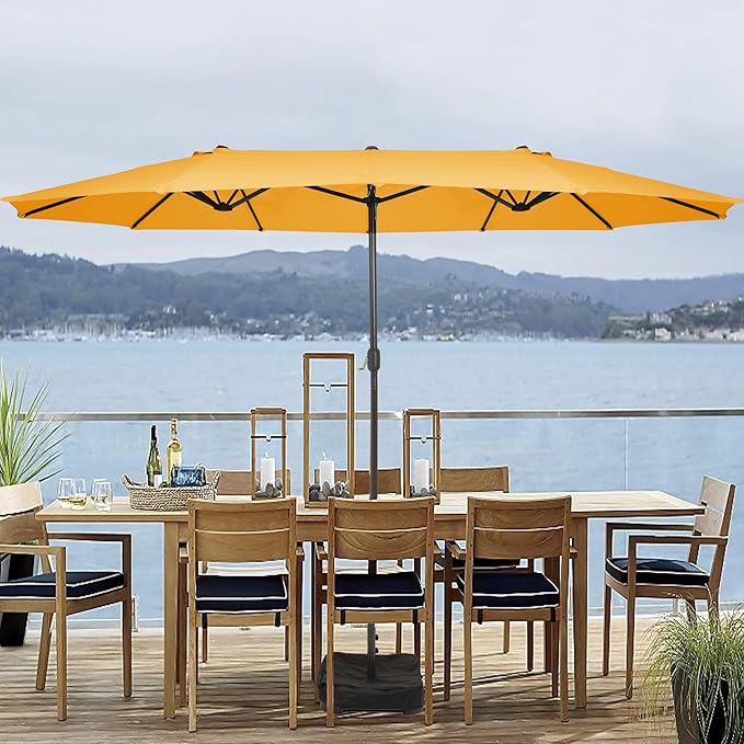 Sundale Outdoor 15ft Large Patio Umbrella with Base Included and Umbrella Cover, Outdoor Double-Sided Umbrella