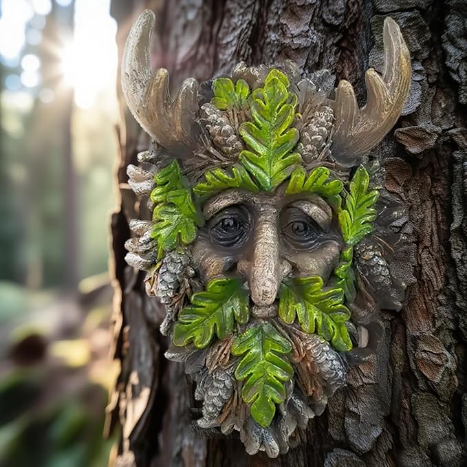Tree Face Sculpture, Funny Horned Old Man Tree Hugger Statue, Indoor & Outdoor Creative Props for Garden and Home,8.27" x 5.12" x 2.4"