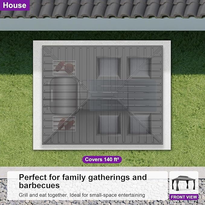 PURPLE LEAF 10' X 14' Outdoor Hardtop Gazebo with Galvanized Steel Double Roof Aluminum Frames Heavy Duty Pavilion Gazebo for Patio Deck Garden,Netting and Curtains Included, Light Grey