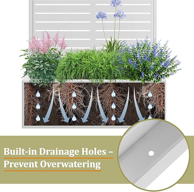 Metal Planter Box with Trellis, Heavy-Duty Raised Garden Bed for Climbing Plants, Drainage Hole, Outdoor Planter Box with Privacy Screen,35''L×16''W×71''H