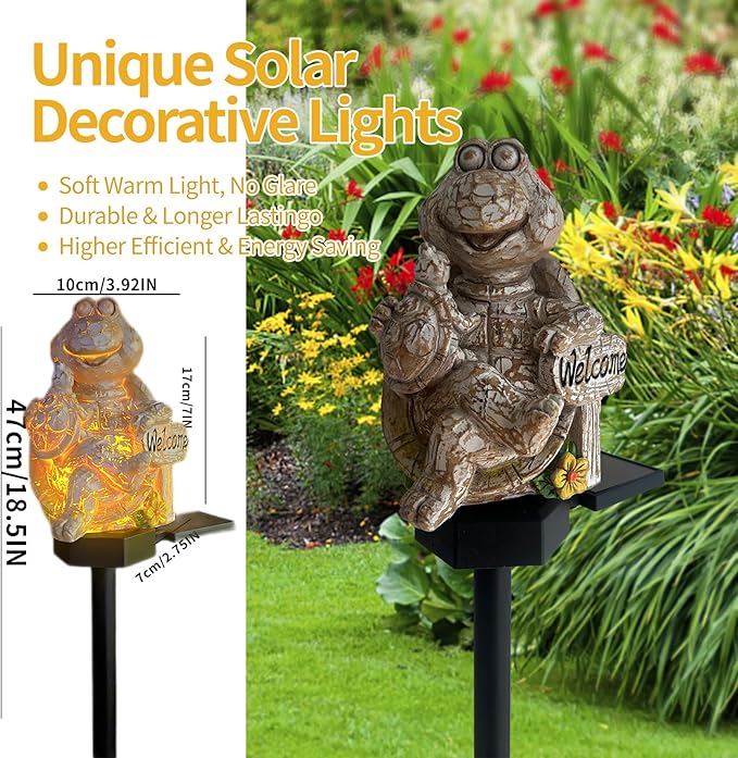 QH & Garden 2-Pack Squirrel and Turtle Garden Statues Decor,LED Waterproof Animals Lights for Garden, Balcony, Yard, Lawn, Pathway, Walkway - Garden Solar Powered Outdoor Decor