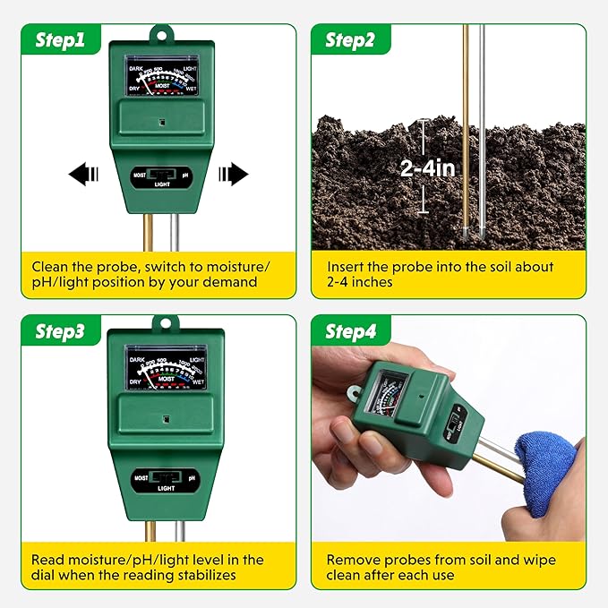 iPower 3-in-1 Plant Moisture/Light/PH Meter, Soil Test Kit for Gardening, Farming, Indoor & Outdoor Use
