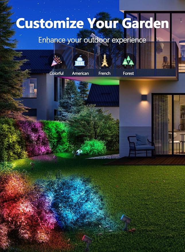 Smart RGBICW Landscape Lighting, IP67 Waterproof Low Voltage Landscape Lights, 24W Color Changing Outdoor Spot Light with APP/Voice Control, Aluminum LED Spotlights Pathway Lights, 4 Pack