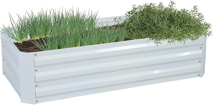 Sunnydaze Galvanized Raised Garden Bed - Metal Raised Bed for Gardening - Outdoor Planter Box for Flowers, Plants, and Vegetables - Ivory White - 48" W x 24" D x 12" H Rectangle