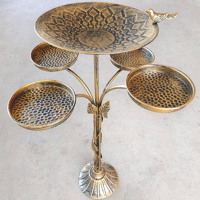 33.5 "H Cast Iron Base Outdoor Bird Bath, Metal Bird Feeding Bowl Tray, Metal Bird Bath Garden Patio Decor