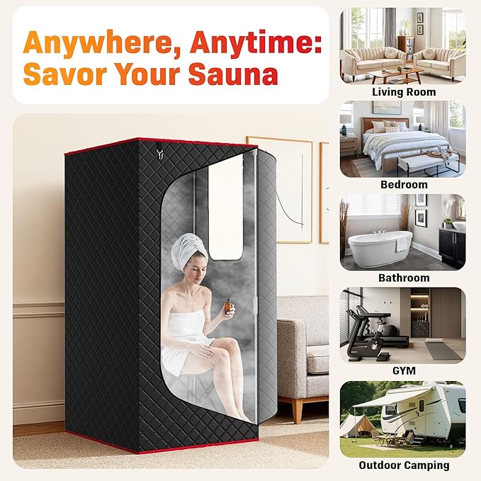 Manastin Upgraded Portable Steam Sauna for Home, Sauna Tent with 3L/1200W Steamer, XL Foldable and Remote Control, 99-Min Timer & 15 Power Levels, 2.6' x 2.6' x 5.9' Detox Spa for Relaxation,Black