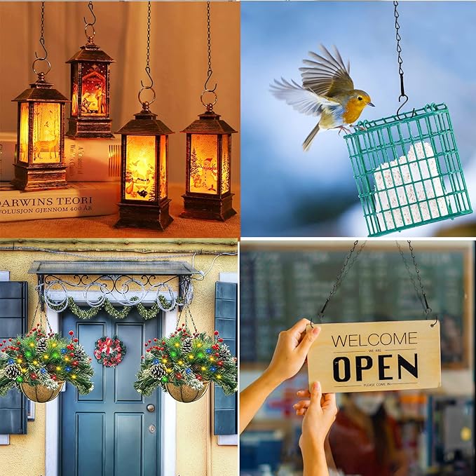 RIFNY Hanging Chain with Hooks, 10 Pieces 20 Inch Black Chain for Hanging Bird Feeders Planters Baskets Billboards Lanterns Wind Chimes Ornaments Outdoor/Indoor Use(20 inch 10pcs