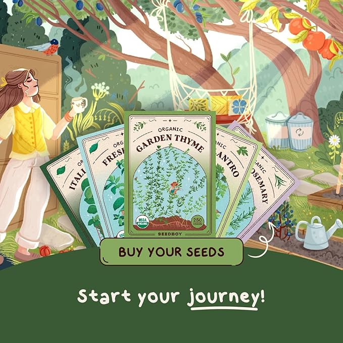 Organic Thyme Herb Seeds for Indoor Gardening or Planting Outdoors, Non-GMO and USDA Certified Herb Seed Packets, 250 Seeds/500 mg (Thyme)