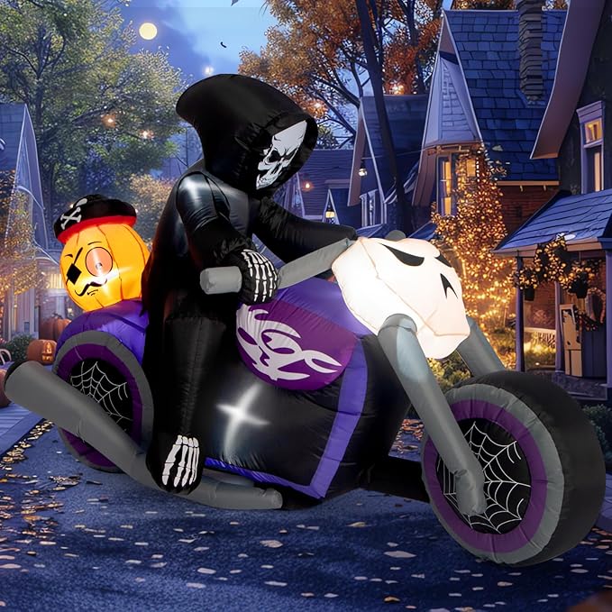 Sizonjoy Halloween Inflatables Black Rider with Pumpkin, 6 FT Halloween Decorations with Built-in LEDs, Halloween Blow Up Yard Decorations for Indoor Outdoor Party Garden