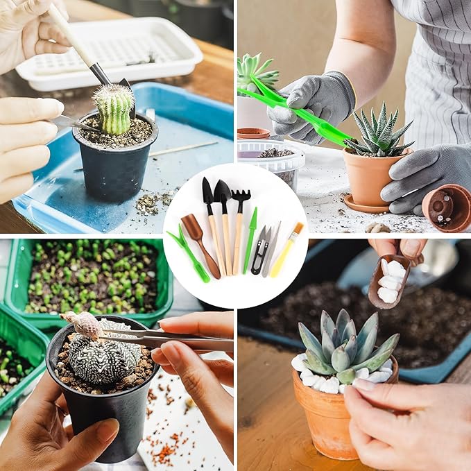 Garden Tool Set, Including 9 Succulent Tool Sets, 6 Large Heavy-Duty Aluminum Gardening Tools, with Gardening Tool Kit, Gloves, Watering Can, Fixing Line and Color Label,is Your Best Helper