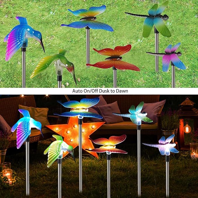 Solar Outdoor Lights with Hummingbird Butterfly Insect Garden Gifts Decor,Solar Garden Stakes Lights for Pathway, Lawn, Patio, Driveway