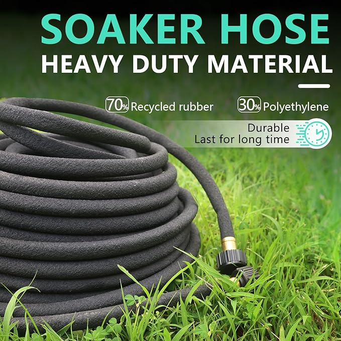 1/2’’ Soaker Hose 50 ft, Heavy Duty Garden Soaker Hoses 25Ft 2 Pack, Round Soaker Hose for Raised Garden Beds, 50 Ft Drip Hoses Irrigation for Garden - (25 feet 2-pack)