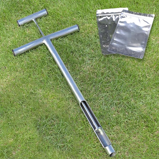 Soil Probe 16 Inch with 2 Bags, Soil Sample Probe with Ejector for Lawn House Plants, T-Handle Soil Sampler Probe Rod, Stainless Steel Soil Test Kits Tool for Soil Sampling