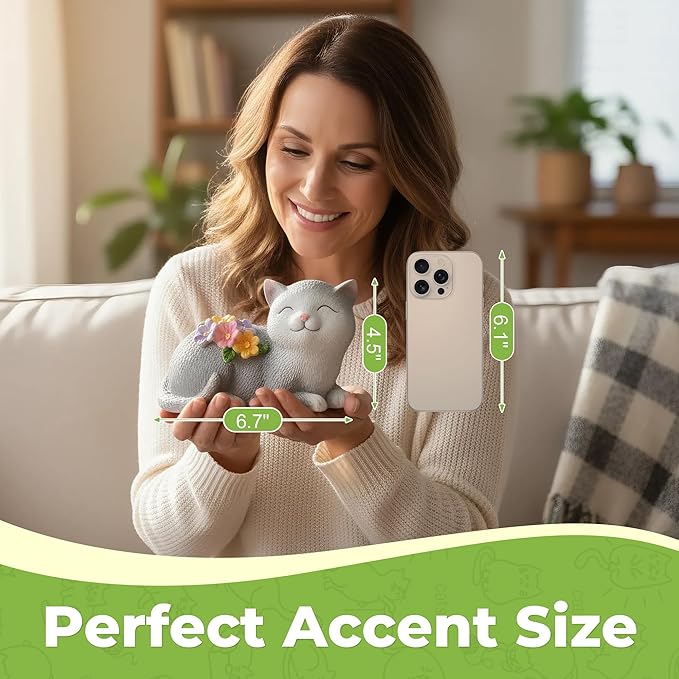 Garden Decor Solar Cat Statue with Warm Glow - Unique Birthday, Christmas & House Warming Gifts for Women, Mom, Cat Lovers - Outdoor Yard Art for Lawn, Patio, Backyard & Balcony Decor